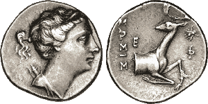 Dracma con la imagen de Artemisa