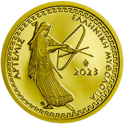 Moneda de oro griega con la imagen de Artemisa