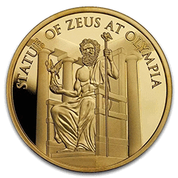 Moneda que representa la Estatua de Zeus en Olimpia